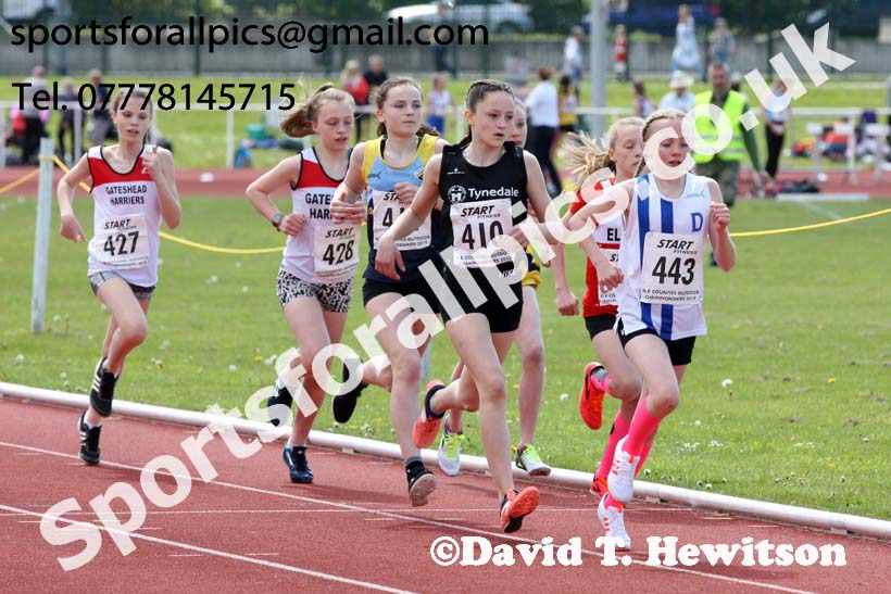 Girls under-13s 1500 metres, 2019 North Eastern Track and Field Champs., Middlesbrough. Photo:  David T. Hewitson/Sports for All Pics